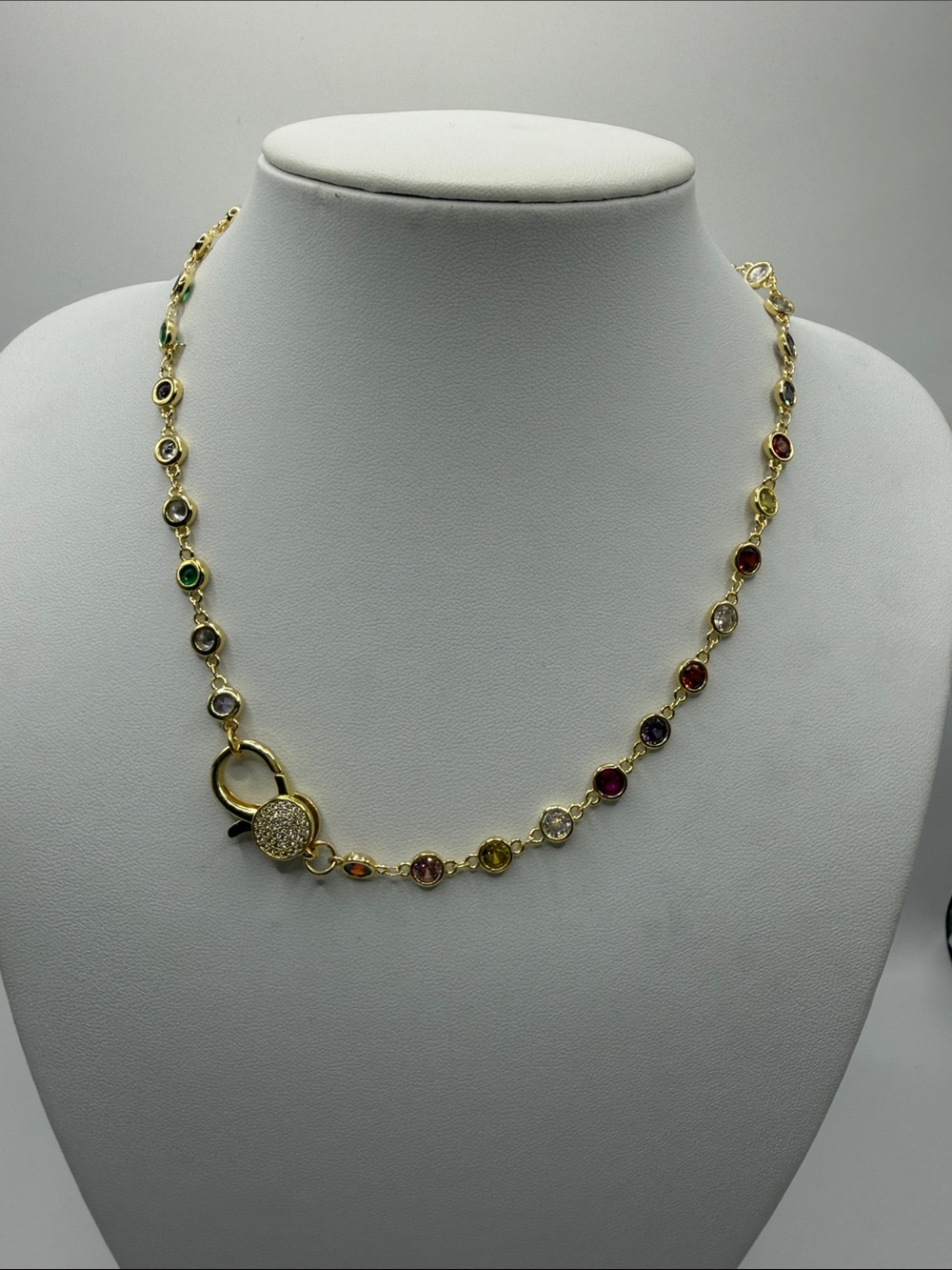 205. Gold Multi-Gemstone Station Necklace Diamond by the Yard 17”